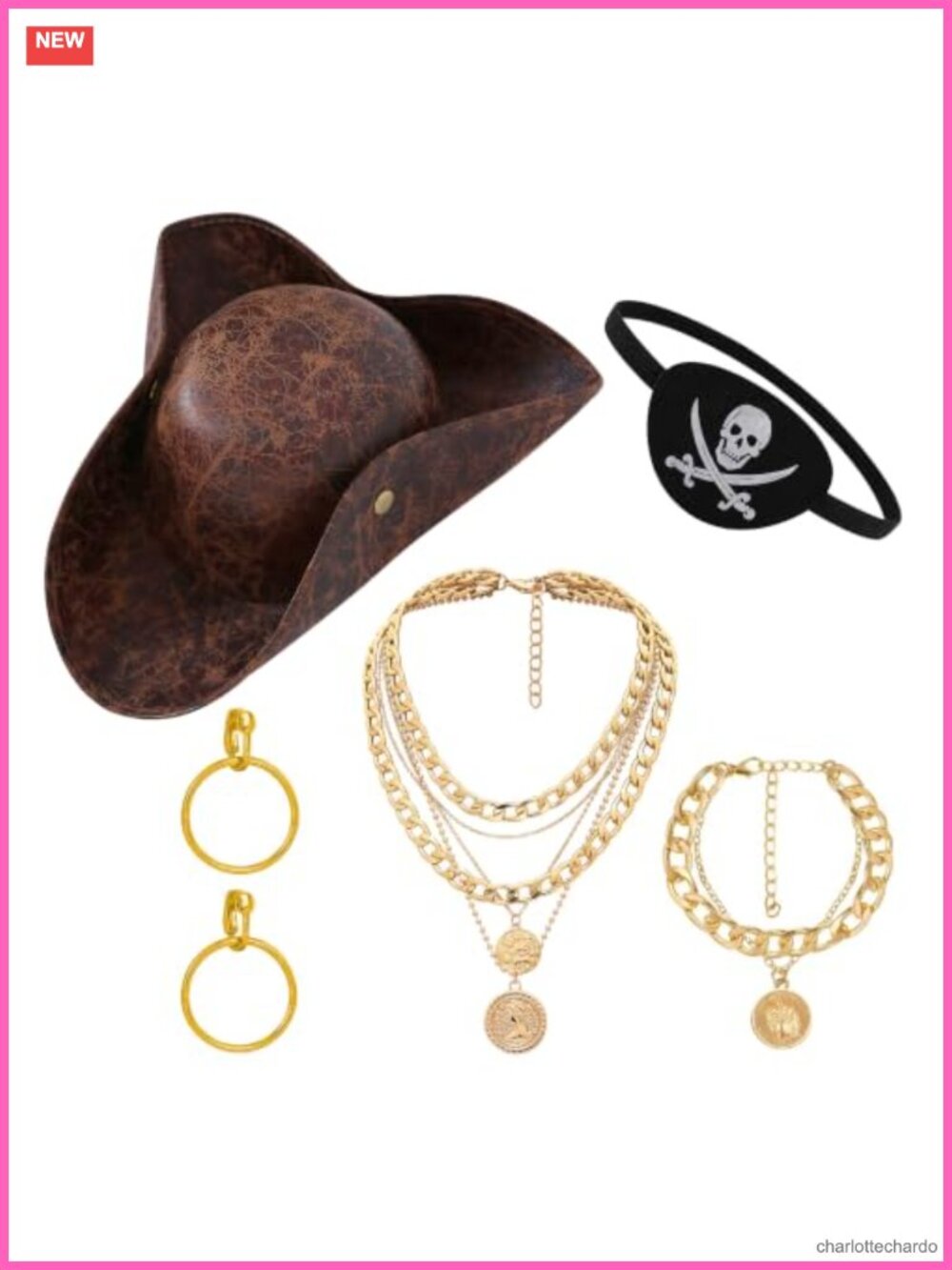 Pirate Hat Sash Chain Costume Accessory Set for Women